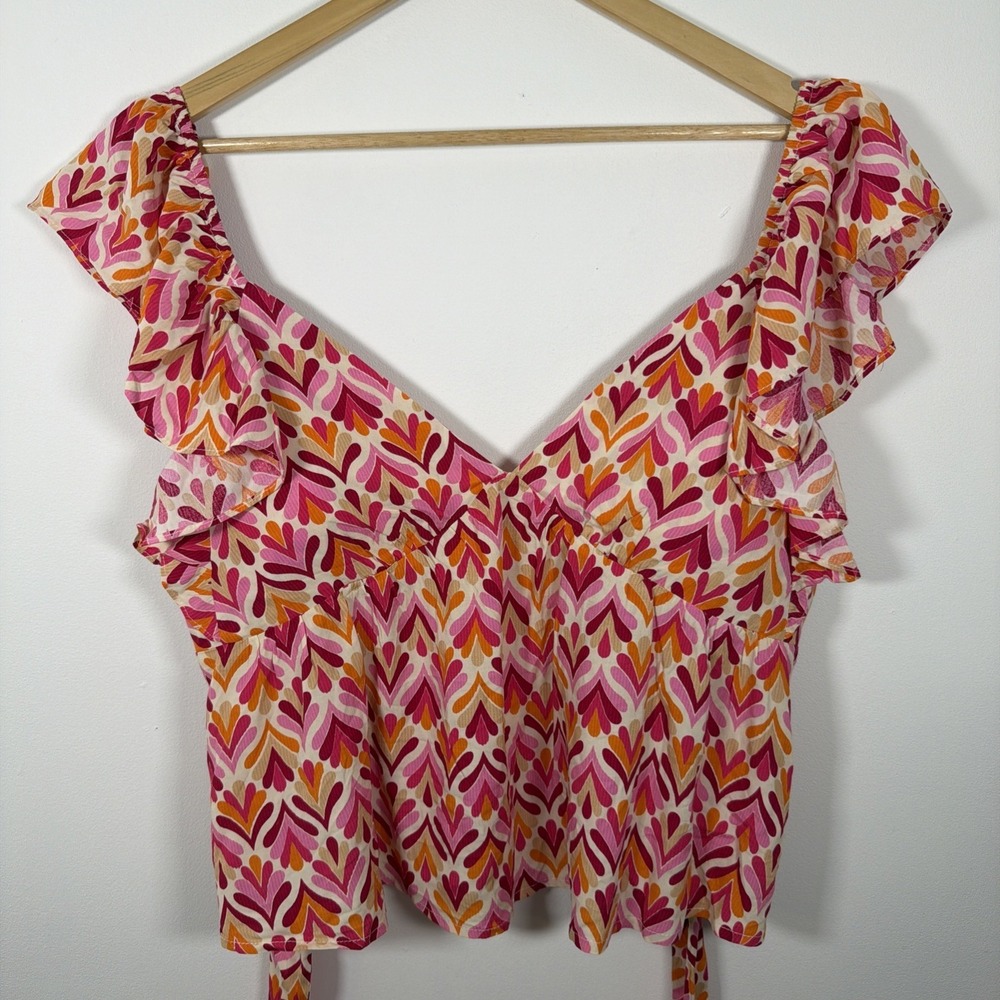 Lily Rose Size XL Halter Top‎ Flounce Ruffle Straps Pink Print Crop Top Tie Back